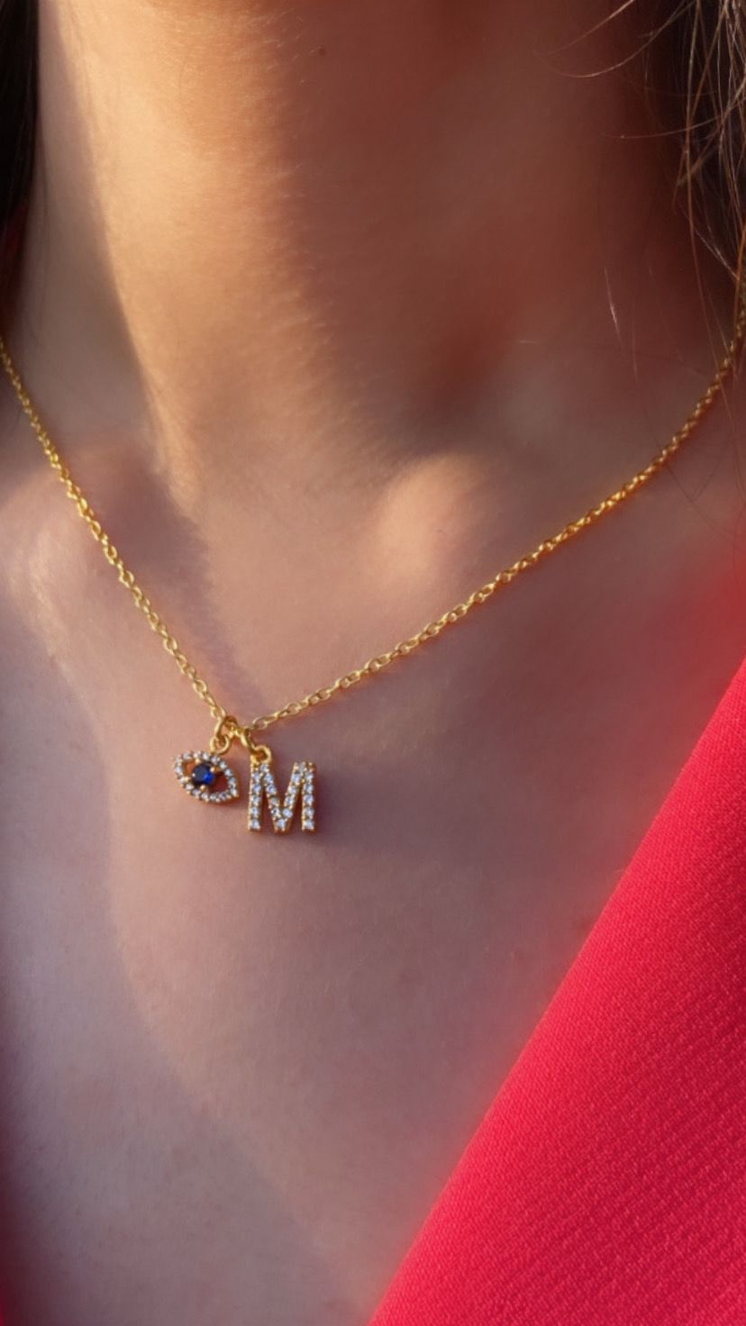 Evil eye initial necklace