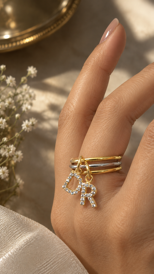 Pavé Initial Charm Stacking Ring
