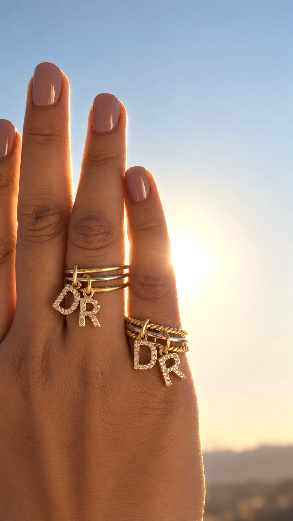 Pavé Initial Charm Stacking Ring