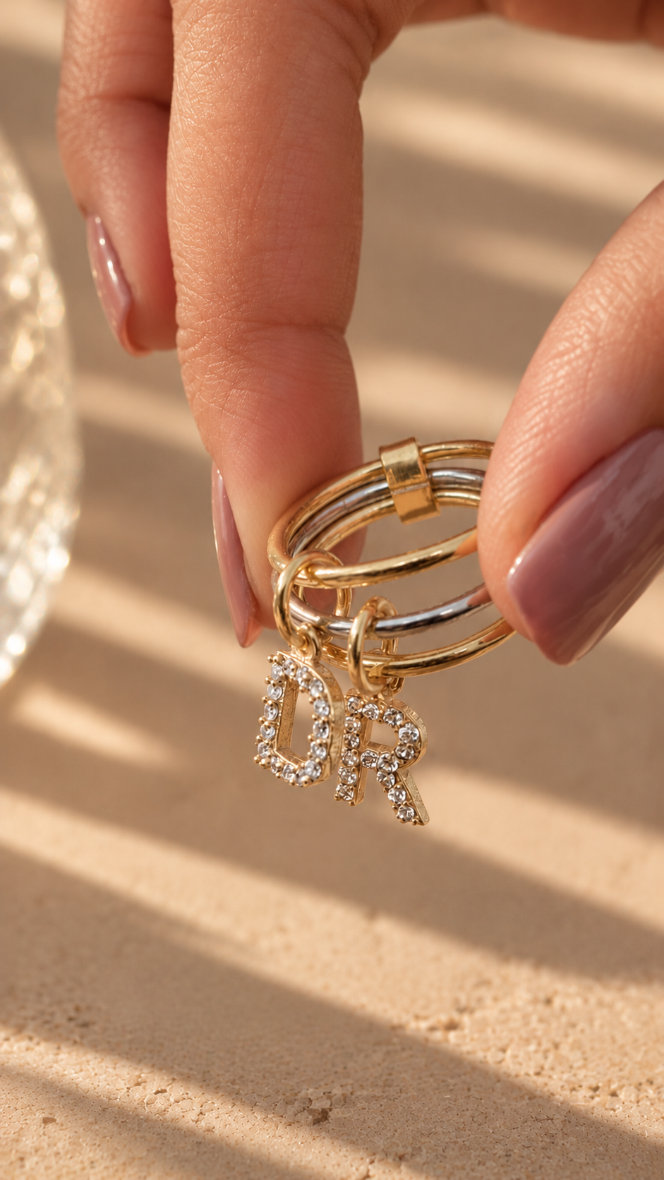 Pavé Initial Charm Stacking Ring