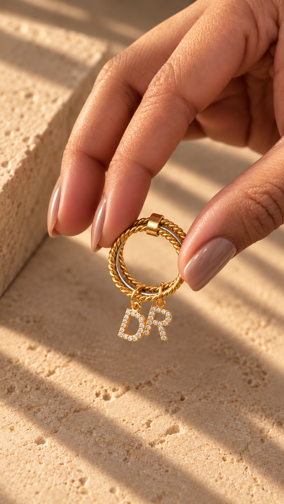 Pavé Initial Charm Stacking Ring
