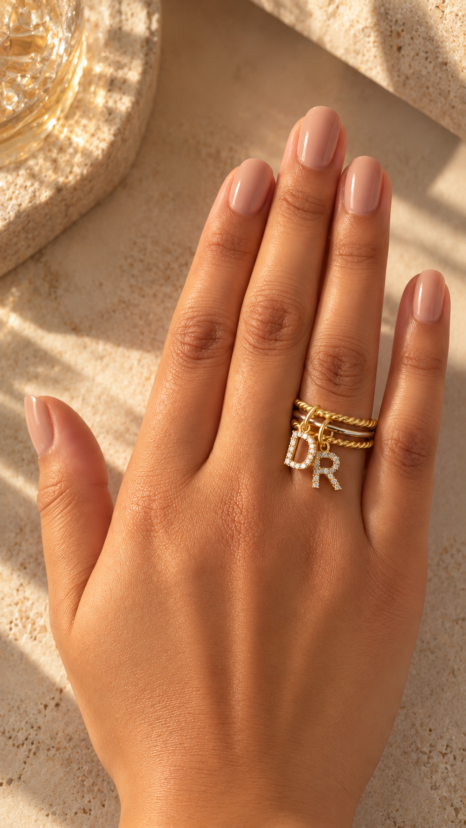Pavé Initial Charm Stacking Ring
