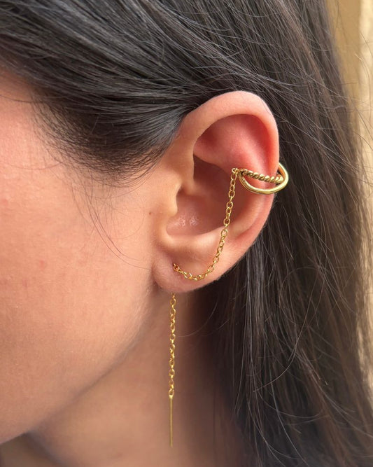 Twin-Hoop Ear Chain clip ons