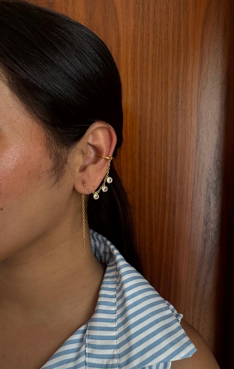 Cz ear chain clip ons