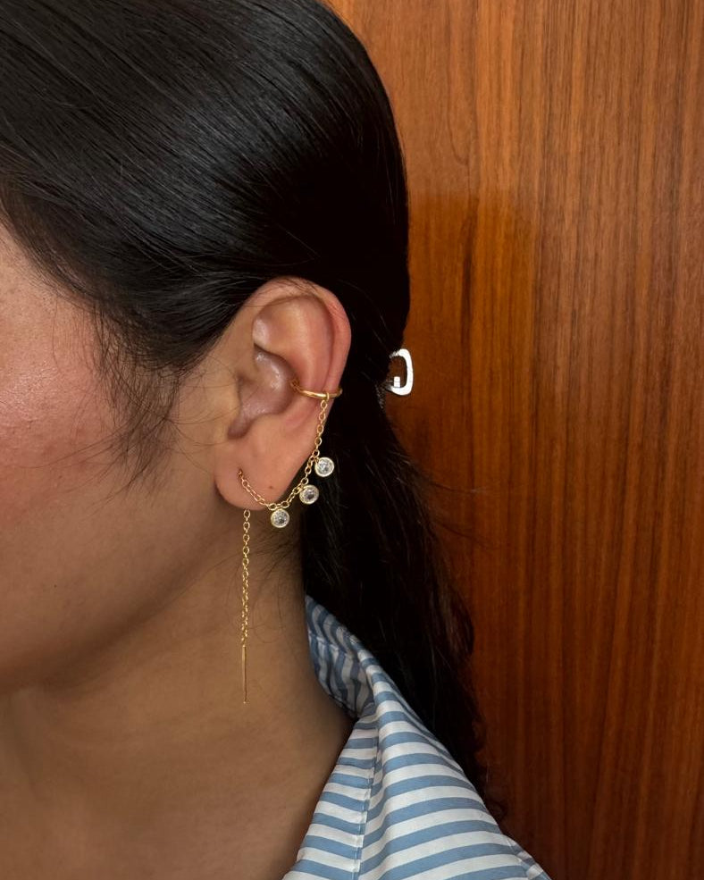 Cz ear chain clip ons