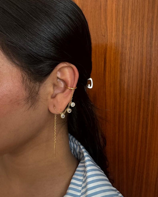 Cz ear chain clip ons