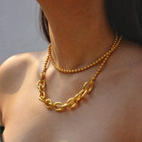 metal pearl chain & chunky ball link chain - set of 2